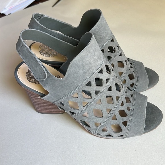Vince Camuto Cutout Nubuck Caged Heeled Sandals-Deverly Gray 8 - Picture 3 of 14